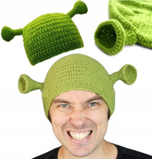 Czapka unisex pleciona shrek zielona ciepła zimowa
