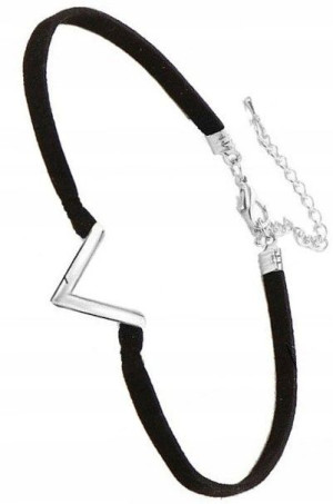 Czarny Naszyjnik rzemyk choker trójkąt retro boho
