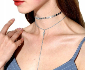 Srebrny naszyjnik długi łańcuch choker celebrytka