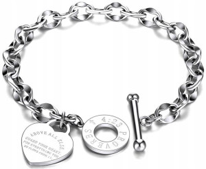 Bransoletka SREBRNA Stal chirurgiczna serce chain