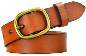 Damski pasek elegancki klamra złota skórzany mocny