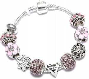 Bransoletka modułowa Charms Beads Srebrna różowa