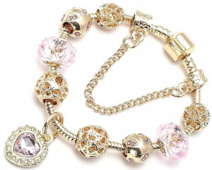 Bransoletka modułowa Charms Beads Złota serce boho