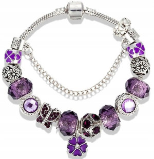Bransoletka Fiolet Srebrna modułowa Charms Beads