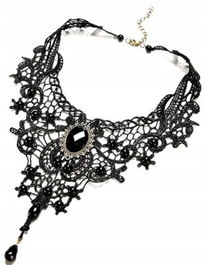 Naszyjnik Czarna koronka Vintage boho Steampunk