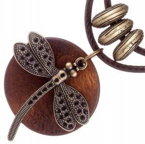Naszyjnik Ważka owad Vintage na rzemieniu boho