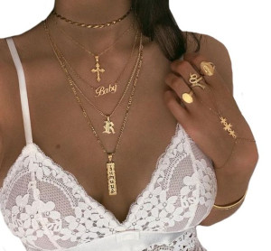 Naszyjnik Długi multi złoty krzyż boho choker