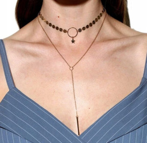 Złoty damski naszyjnik choker multi długi boho