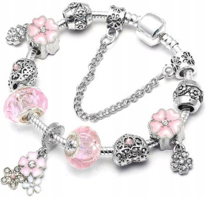 srebrna Modułowa Bransoletka charms boho serce