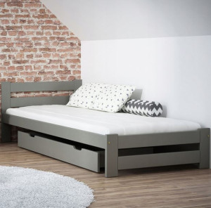 Łóżko Szare Kada 90x200 + Stelaż + Materac Pianka