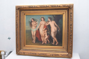 TRZY NIEWIASTY - OBRAZ NA PŁÓTNIE 90X80 złota rama