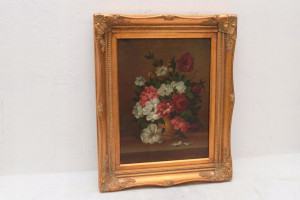 BUKIET KWIATÓW - OBRAZ NA PŁÓTNIE 54X44 złota rama