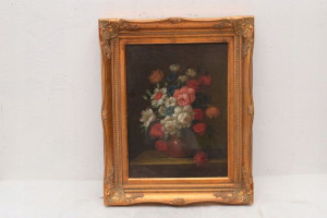 BUKIET KWIATÓW - OBRAZ NA PŁÓTNIE 54X44 złota rama