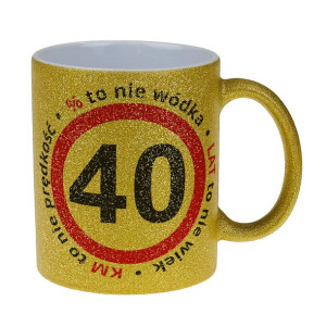 Brokatowy złoty kubek 330 ml  "40 lat".