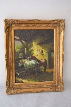 Stadnina Koni Koń Obraz Na Płótnie - Olej 54x44cm