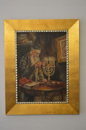 VICTOR BRINDACH 1944 żyd z menorą STARY OBRAZ 94CM