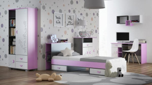 zestaw mebli młodzieżowych B FLOWER MDF z łóżkiem i biurkiem