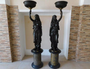 2 Figury Z Brązu - Postaciowe 217cm Patery Secesja