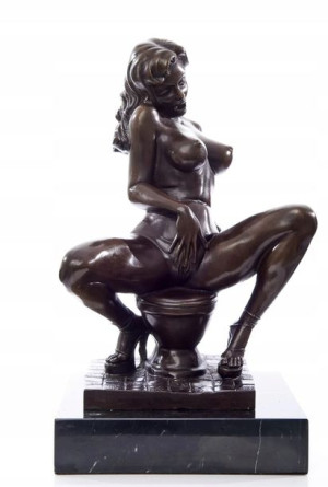 Kobieta na ubikacji WC Akt figura z brązu + GRAWER