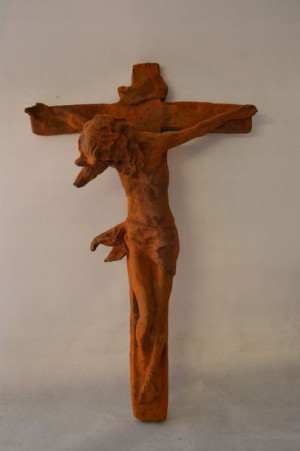 Stara Żeliwna Figura - Jezus Krzyż Krucyfiks 61cm