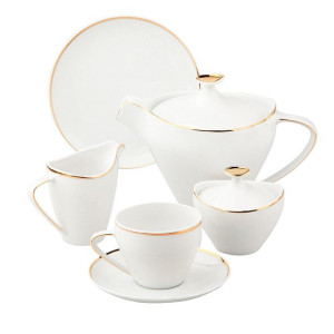 Serwis kawowy porcelanowy MariaPaula Moderna Gold biały ze złotym zdobienie
