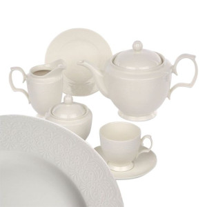 Serwis kawowy porcelanowy MariaPaula Ecru Queen kremowy na 6 osób (21 el.)