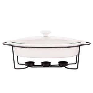 Naczynie z podgrzewaczem porcelanowe Regular owalne kremowe 1,4 l