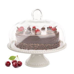 Patera na ciasto i tort z kloszem na nóżce porcelanowa 27,5 x 26 cm