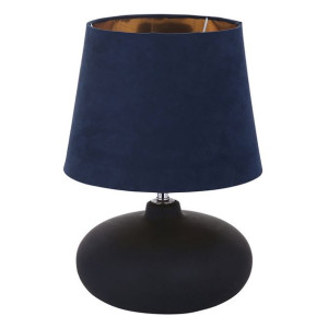 Lampa Stołowa Z Czarną Podstawą Ceramiczną 21x30 Cm I Kloszem Granatowo-zł