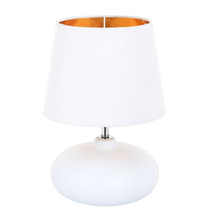 Lampa Stołowa Z Białą Podstawą Ceramiczną 21x30 Cm I Kloszem Biało-złotym