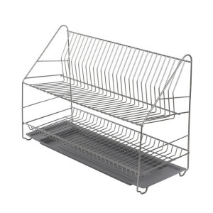Suszarka do naczyń piętrowa dwupoziomowa 60 cm srebrna z tacką