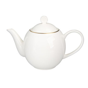 Dzbanek do herbaty i kawy porcelanowy Bella Ecru Złota Linia kremowy 900 ml