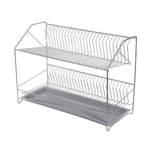 Suszarka do naczyń dwupoziomowa 50 cm z tacką, srebrna