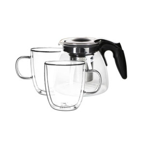 Szklanki termiczne do kawy i herbaty Andrea 350 ml i dzbanek z zaparzaczem