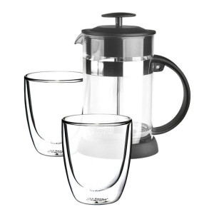 Szklanki termiczne do kawy i herbaty Andrea 300 ml i dzbanek z zaparzaczem