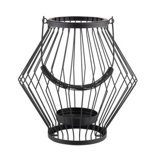 Świecznik Metalowy Szprosowy Z Uchwytem 26x26x27 Cm Czarny
