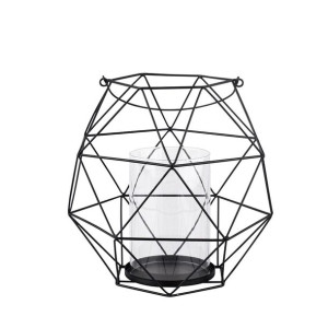 Świecznik Metalowy Geometryczny Z Uchwytem I Szklanym Wkładem 22x22x22 Cm C