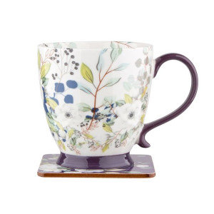 Filiżanka do kawy i herbaty porcelanowa z podkładką Inez A 400 ml