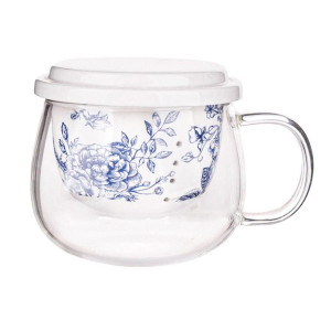 Kubek szklany z porcelanowym zaparzaczem i pokrywką Elisabeth 220 ml