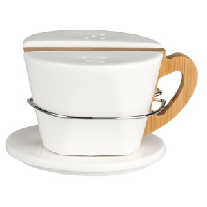 Solniczka i pieprzniczka porcelanowe a podstawie bambusowej Regular kremowe