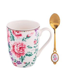 Kubek do kawy i herbaty porcelanowy z łyżeczką Charlotta 300 ml