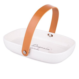 Organic Naczynie Porcelanowe Owalne Ze Skórzaną Rączką 20x14x4 Cm