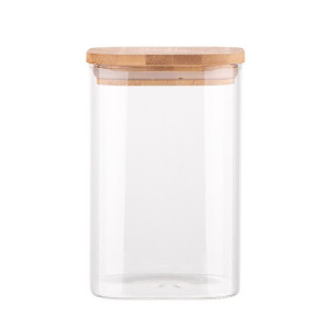Słoik / pojemnik szklany na produkty sypkie z bambusową pokrywką 1150 ml