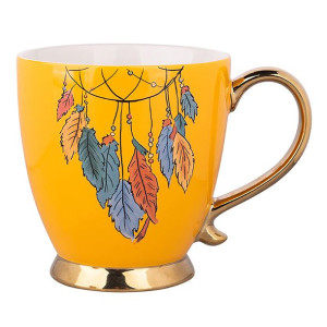 Filiżanka do kawy i herbaty porcelanowa Exotic Pióra żółta 400 ml