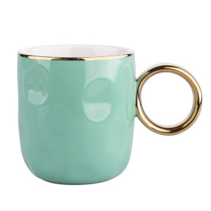 Kubek porcelanowy ze złotym uchem miętowy 300 ml