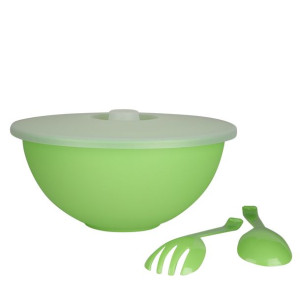 Miska plastikowa z pokrywą + łyżka i widelec do sałaty Sagad 3,6 l zielona