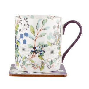 Kubek do kawy i herbaty z podkładką porcelanowy Inez B 350 ml