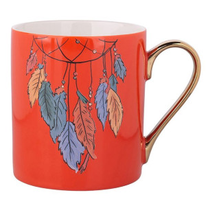Kubek porcelanowy Exotic Pióra pomarańczowy 300 ml