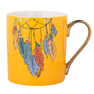 Kubek porcelanowy Exotic Pióra żółty 300 ml