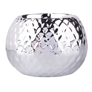 Świecznik ozdobny porcelanowy na tealighty / podgrzewacze srebrny 6 cm